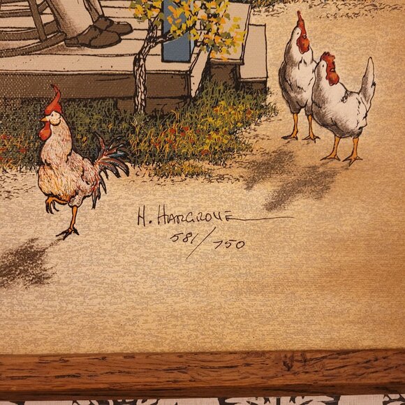 Signed & Numbered H. Hargrove "Country Living" Print With Wood Frame - Picture 6 of 13